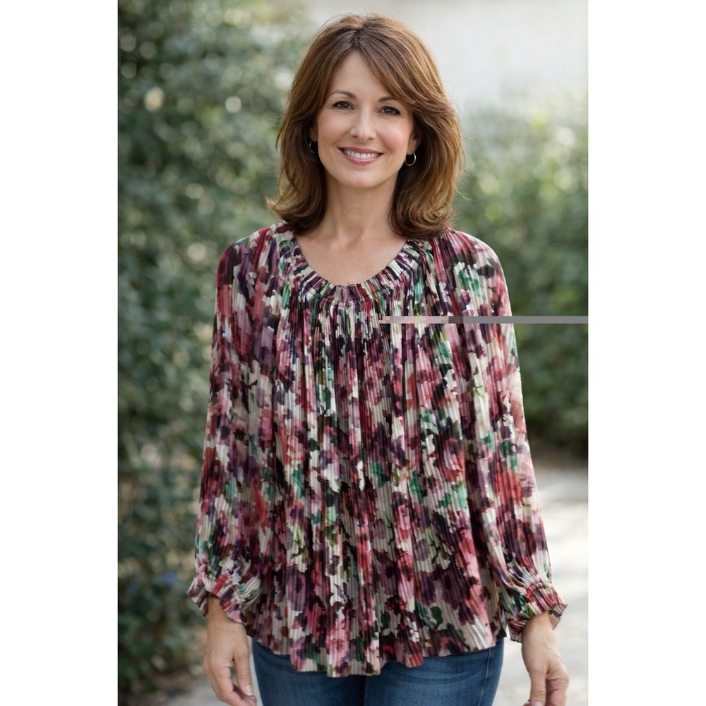 St John Womens S Brigette Floral Georgette Blouse Pleated Off Shoulder Balloon